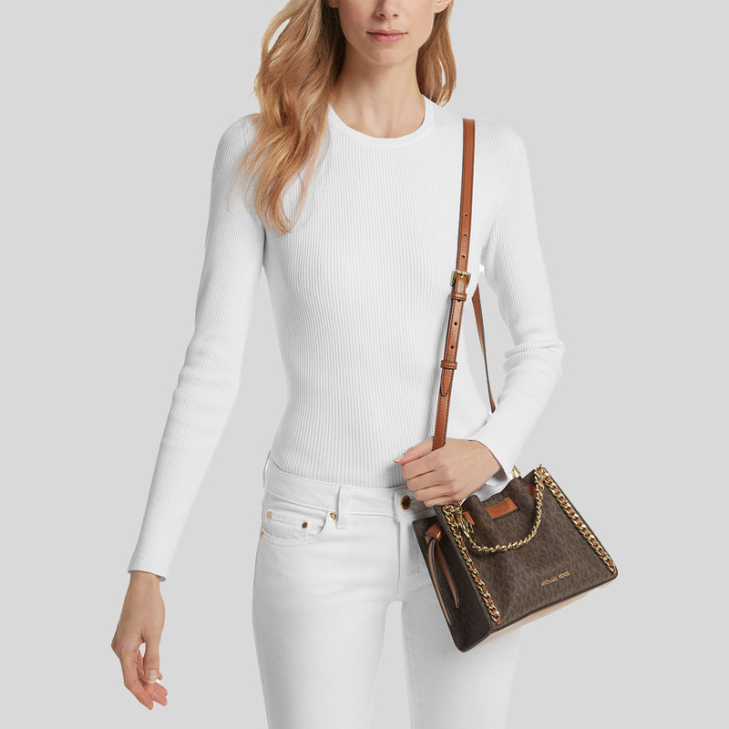 MICHAEL KORS Mina Small Signature Logo Chain Crossbody Bag Brown 35H3G4MC1B