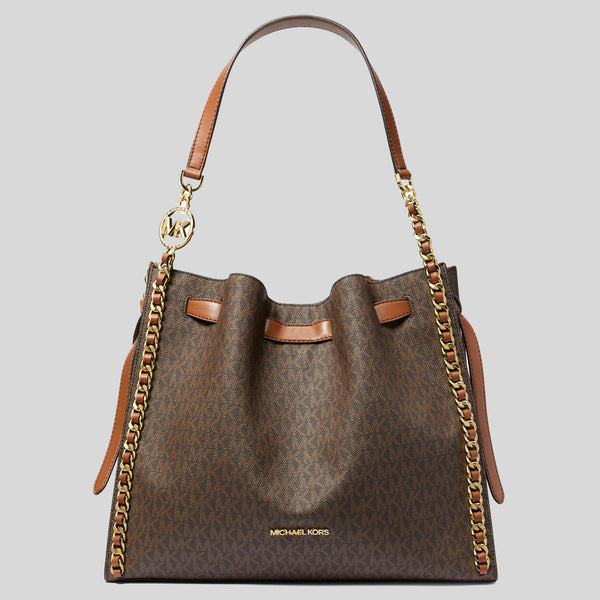 MICHAEL KORS Mina Large Signature Logo Chain Shoulder Bag Brown 35H3G4ML3B