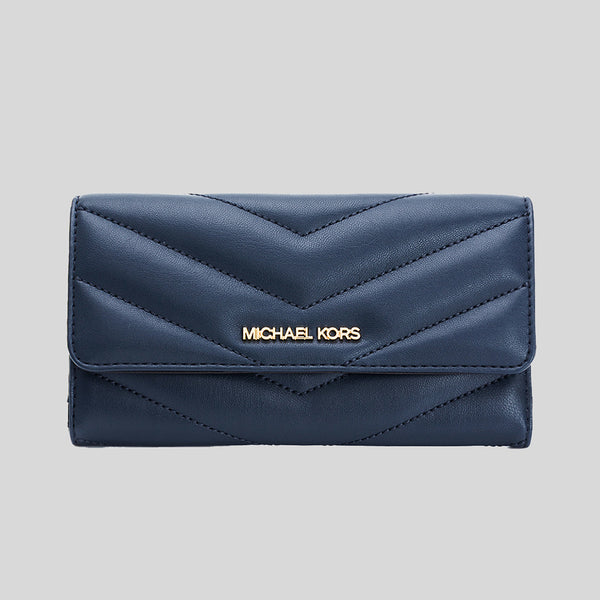 MICHAEL KORS Jet Set Travel Soft Quilted Leather Large Trifold Wallet Navy 35R4GTVF9V