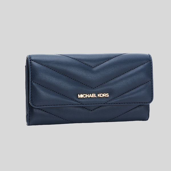 MICHAEL KORS Jet Set Travel Soft Quilted Leather Large Trifold Wallet Navy 35R4GTVF9V