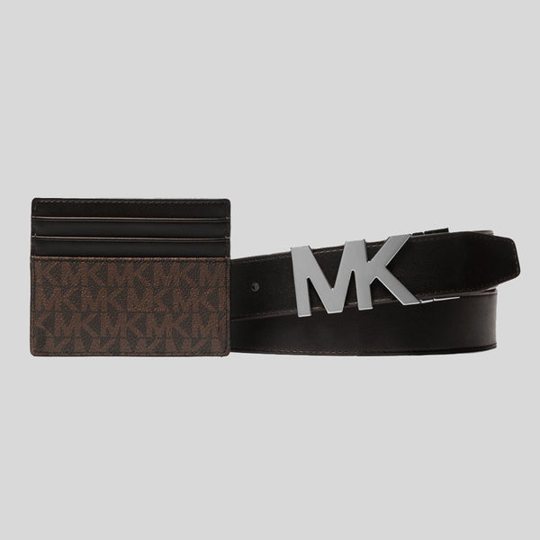 MICHAEL KORS Signature Logo Card Case and Belt Gift Set Brown/Black 36S4LGFY6B