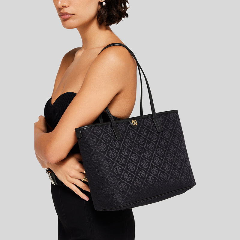 Tory Burch T Monogram Zip Tote in Black