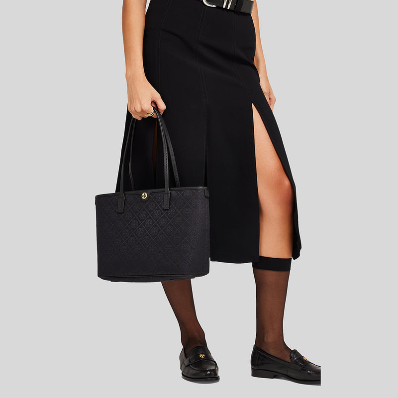 Tory Burch Small T Monogram Zip Tote Black 152135