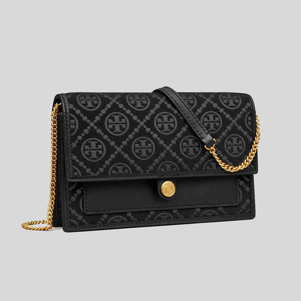 TORY BURCH T Monogram Chain Wallet Black 152140