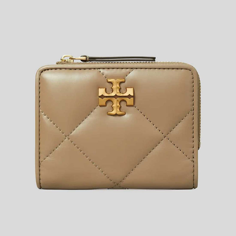 TORY BURCH Kira Diamond Quilted Leather Bifold Wallet Taupe Oak 154990