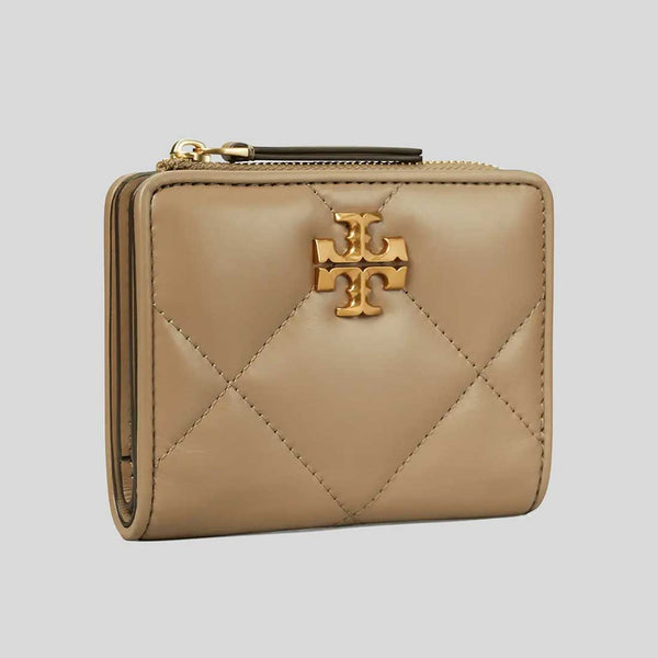 TORY BURCH Kira Diamond Quilted Leather Bifold Wallet Taupe Oak 154990