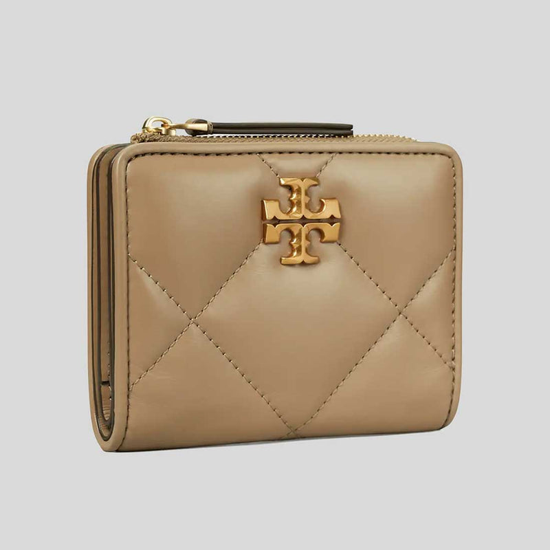 TORY BURCH Kira Diamond Quilted Leather Bifold Wallet Taupe Oak 154990