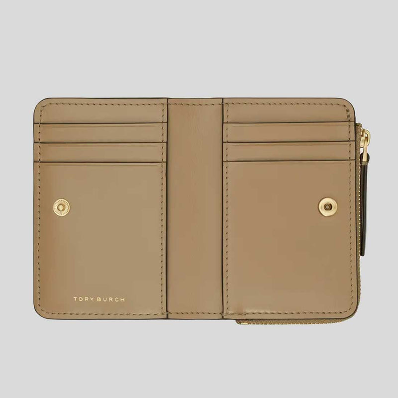 TORY BURCH Kira Diamond Quilted Leather Bifold Wallet Taupe Oak 154990