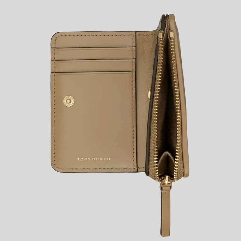 TORY BURCH Kira Diamond Quilted Leather Bifold Wallet Taupe Oak 154990