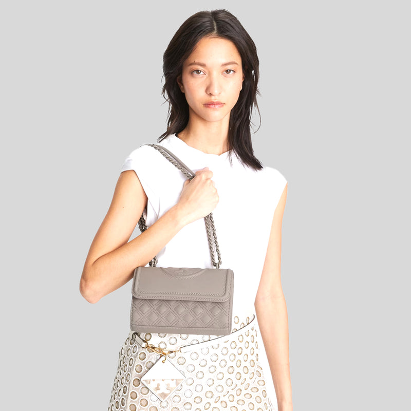 Tory Burch Small Fleming Matte Convertible Shoulder Bag Gray Heron