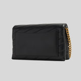 TORY BURCH Kira Chevron Chain Wallet Black Gold Tone Hardware 90343