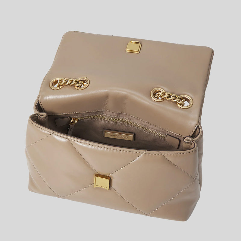 TORY BURCH Small Kira Diamond Quilt Convertible Shoulder Bag Taupe Oak 154706