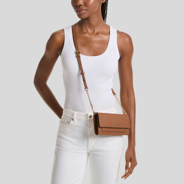 Michael Kors Jet Set Medium Saffiano Leather 2-in-1 Convertible Crossbody Bag Luggage 32S3GJ6C6L