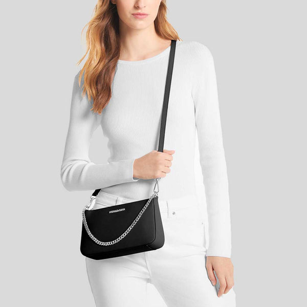 MICHAEL KORS Jet Set Medium Saffiano Leather Crossbody Bag Black 35S0STVU6L