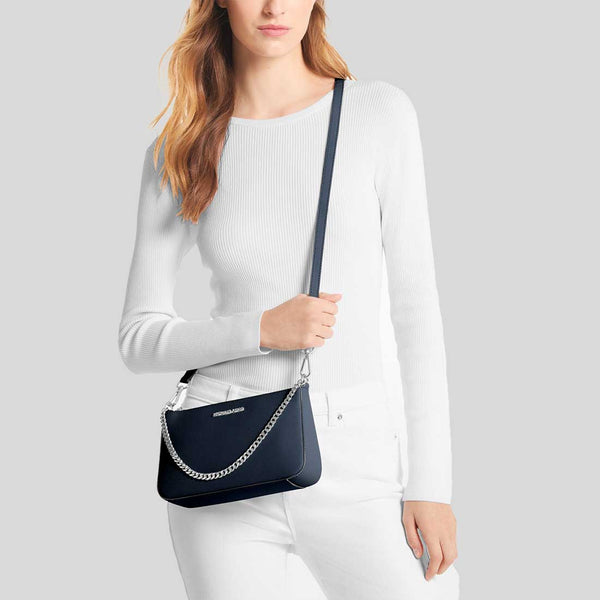 MICHAEL KORS Jet Set Medium Saffiano Leather Crossbody Bag Navy 35S0STVU6L