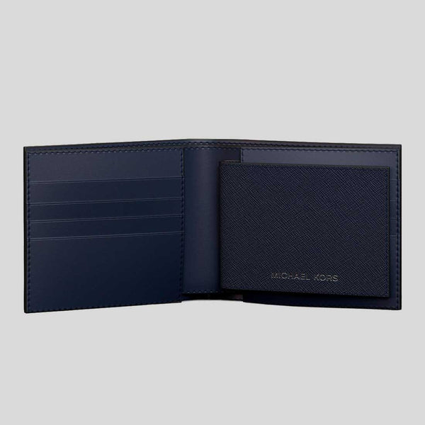 MICHAEL KORS Cooper Saffiano Leather Billfold Wallet With Passcase Navy 36S5LCOF2U