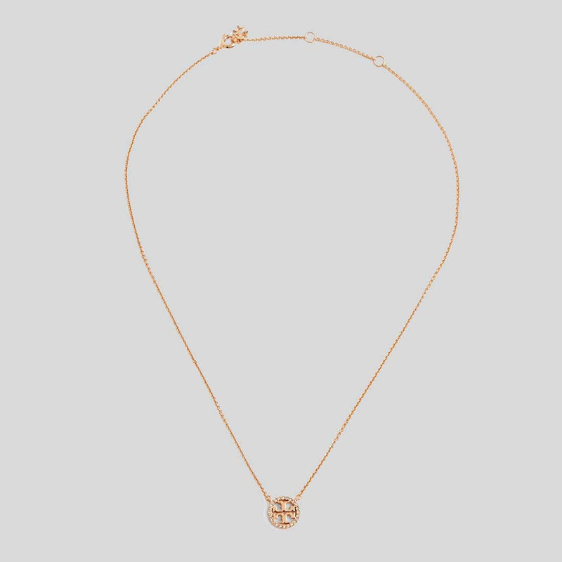 TORY BURCH Miller PAVÉ Logo Delicate Necklace Rose Gold 53420