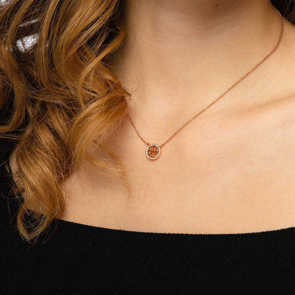 TORY BURCH Miller PAVÉ Logo Delicate Necklace Rose Gold 53420