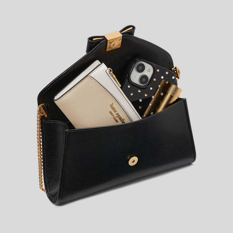KATE SPADE Morgan Bow Embellished Envelope Flap Crossbody Bag Black KF927