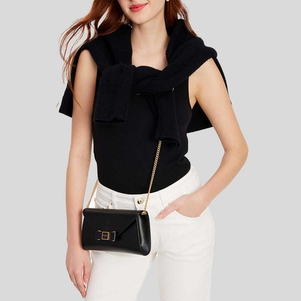 KATE SPADE Morgan Bow Embellished Envelope Flap Crossbody Bag Black KF927