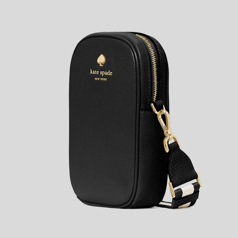 KATE SPADE Emma Pebbled Leather North South Phone Crossbody Bag Black KK258