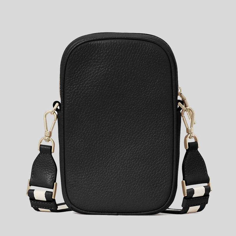 KATE SPADE Emma Pebbled Leather North South Phone Crossbody Bag Black KK258