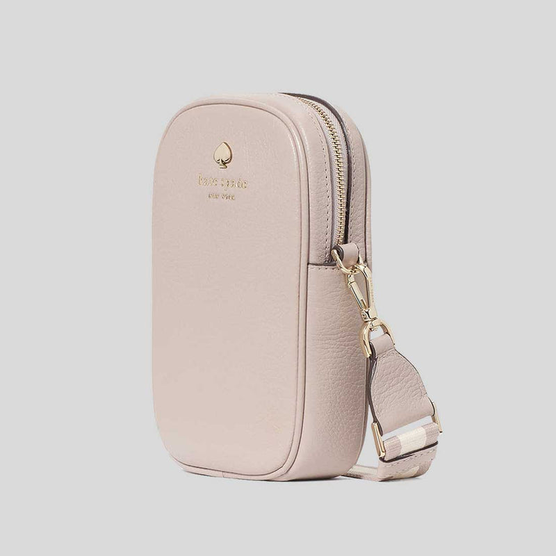 KATE SPADE Emma Pebbled Leather North South Phone Crossbody Bag Cozy Grey KK258