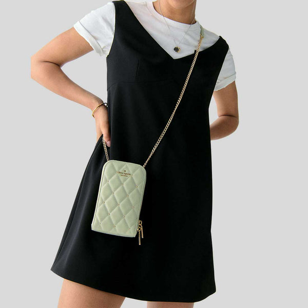 KATE SPADE Carey Quilted Studded Phone Chain Crossbody Sage Bundle KL818