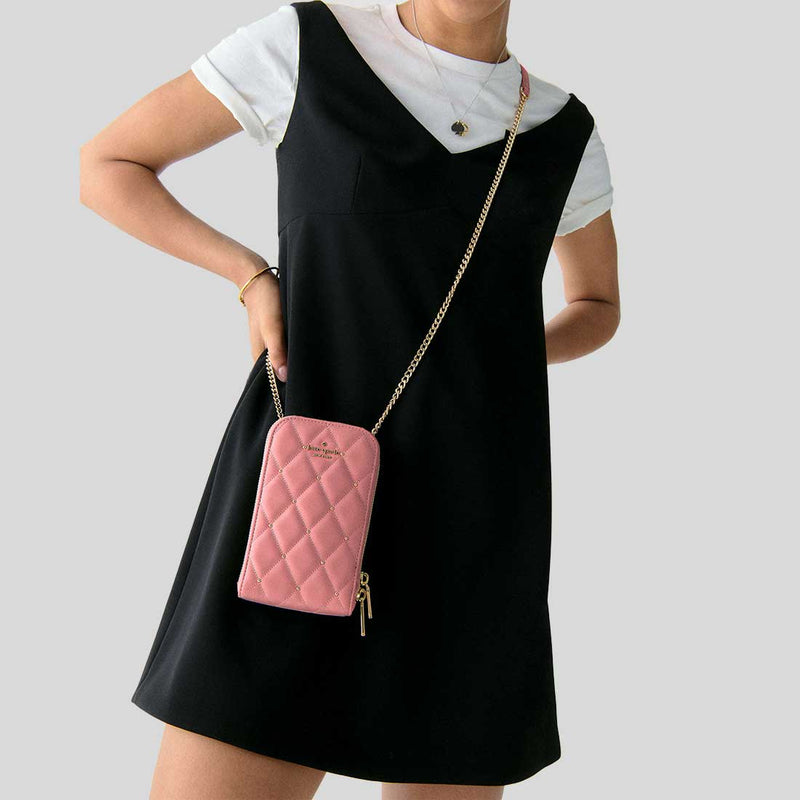 KATE SPADE Carey Quilted Studded Phone Chain Crossbody Pomegranate KL818