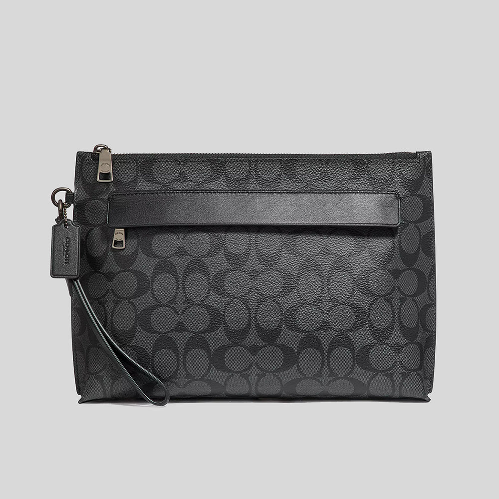 COACH Carryall Pouch In Signature Canvas Charcoal/Black