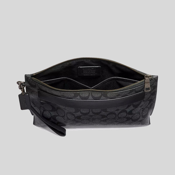 COACH Carryall Pouch In Signature Canvas Charcoal/Black 29508