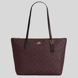 COACH Zip Top Tote In Signature Canvas Oxblood Multi 4455