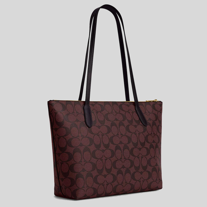 COACH Zip Top Tote In Signature Canvas Oxblood Multi 4455