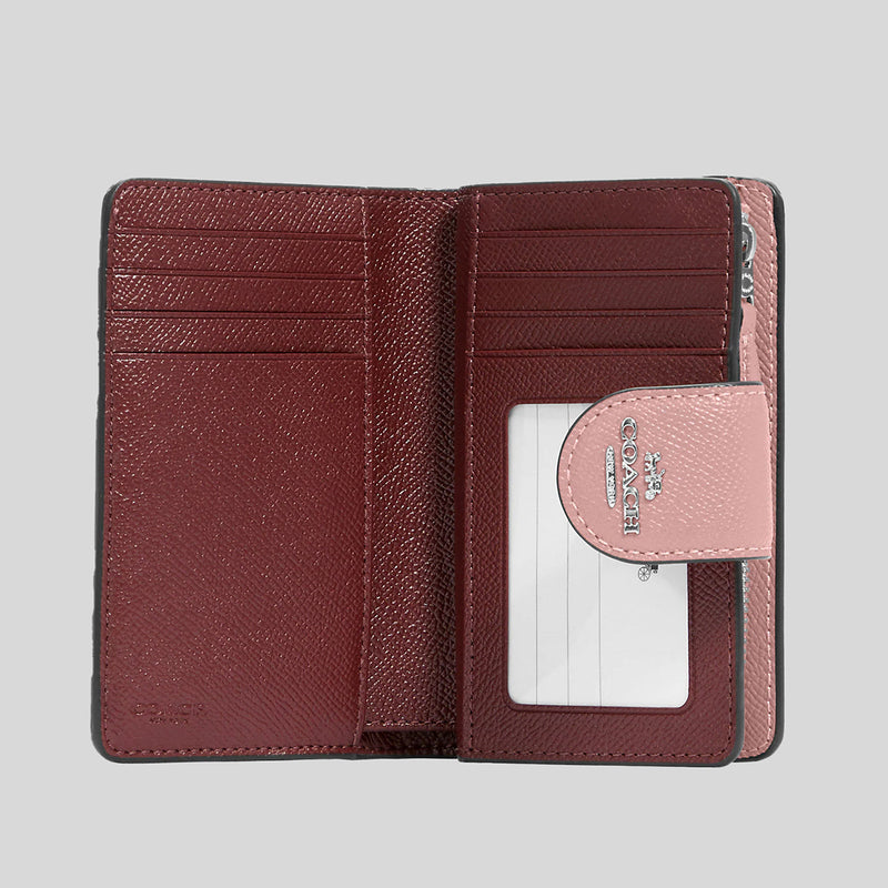 Coach Medium Corner Zip Wallet In Crossgrain Leather Light Pink 6390