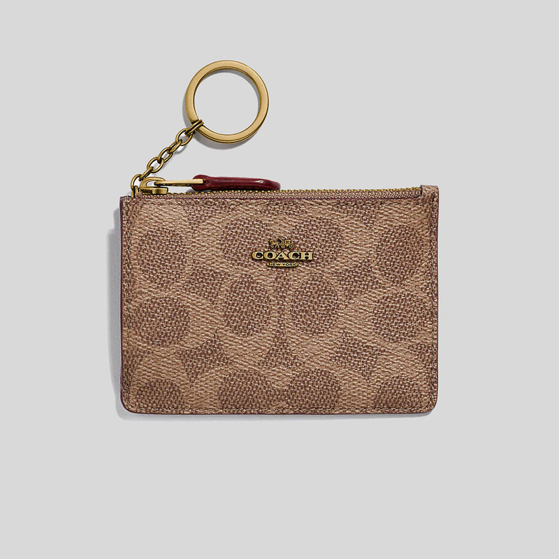 Coach Mini Skinny Id Case In Colorblock Signature Canvas Tan/Rust 67162