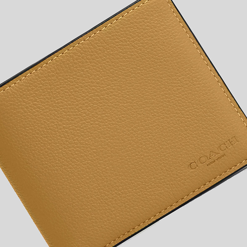 COACH Compact ID Wallet In Sport Calf Leather Flax 74991