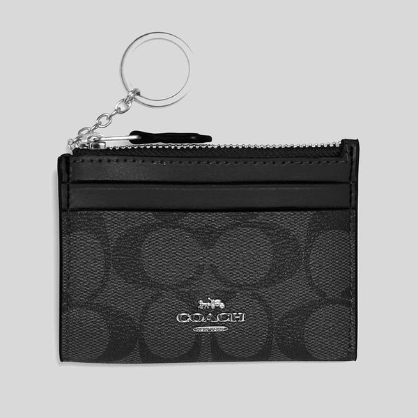 Coach Mini Skinny Id Case In Signature Canvas Graphite Black 88208