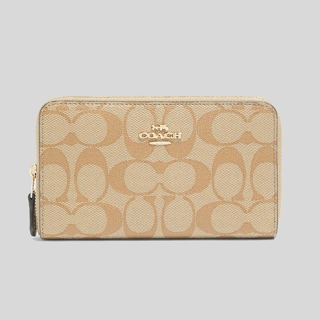 Coach Medium Id Zip Wallet In Signature Canvas Light Khaki Chalk