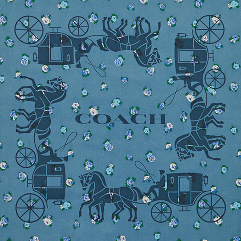 Coach Horse And Carriage Tea Rose Print Silk Bandana Pacific Blue C0007