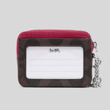 COACH Zip Card Case In Signature Canvas Brown/Bright Violet C0058