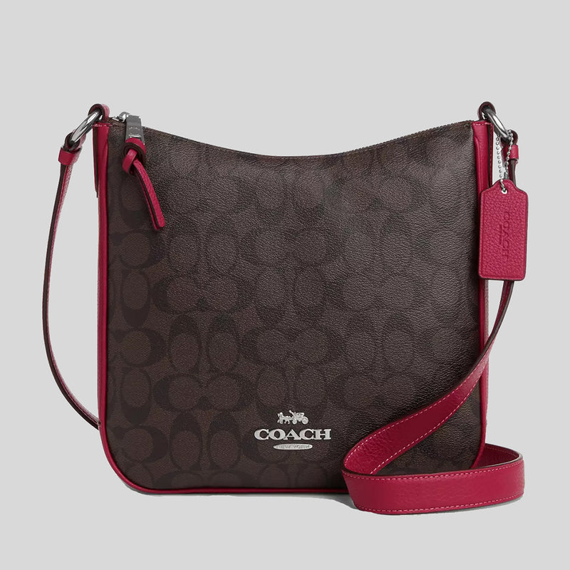 COACH Ellie File Bag In Signature Canvas Brown Bright Violet C1649