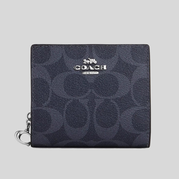 Coach Snap Wallet In Signature Canvas Silver/Denim C3309