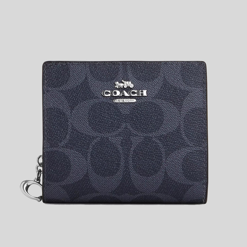 Coach Snap Wallet In Signature Canvas Silver/Denim C3309