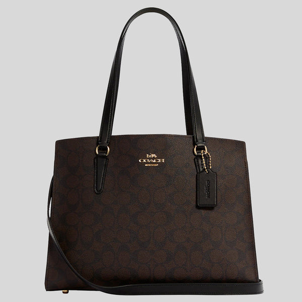 Coach Tatum Carryall In Signature Canvas Brown Black C4075