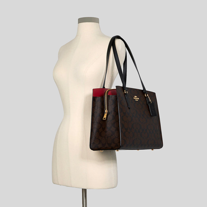 Coach Tatum Carryall In Signature Canvas Brown Black C4075