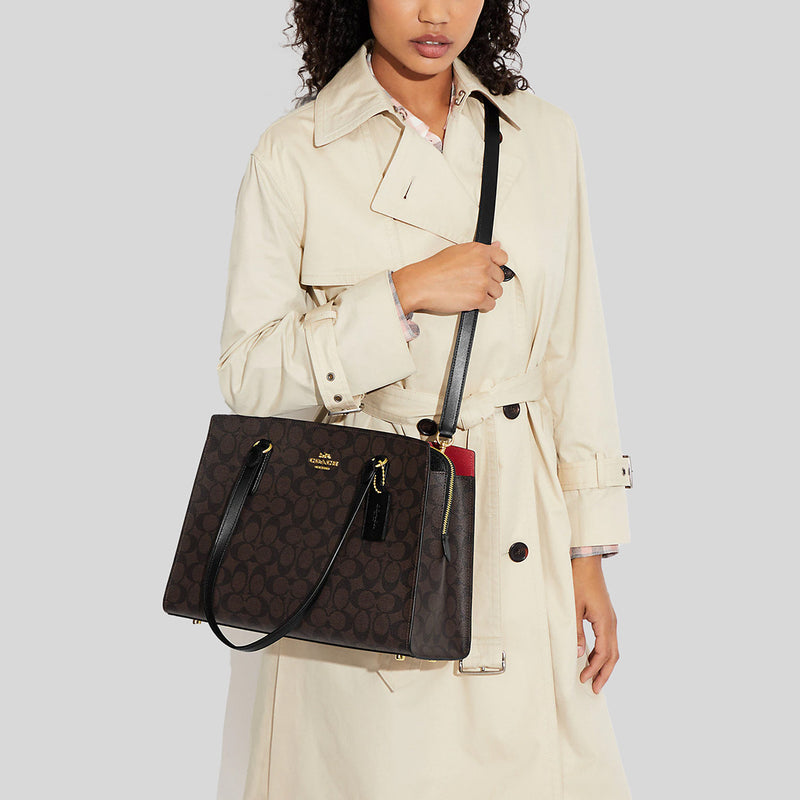 Coach Tatum Carryall In Signature Canvas Brown Black C4075