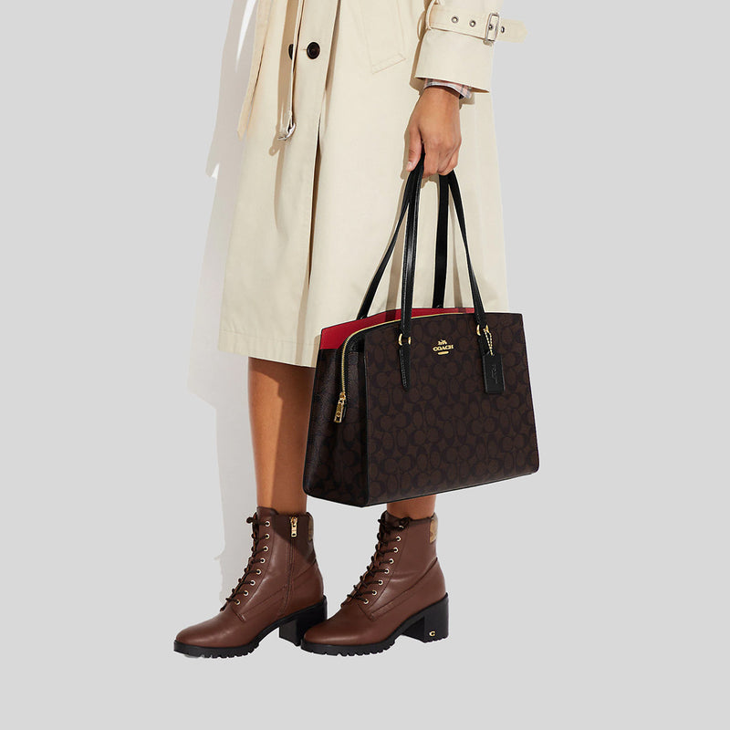 Coach Tatum Carryall In Signature Canvas Brown Black C4075