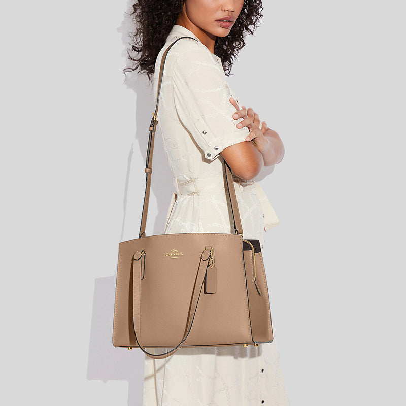 Coach Tatum Carryall Shoulder Bag Taupe Oxblood C4078