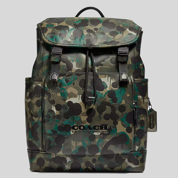 COACH League Flap Backpack With Camo Print Matte Black/Green C5288