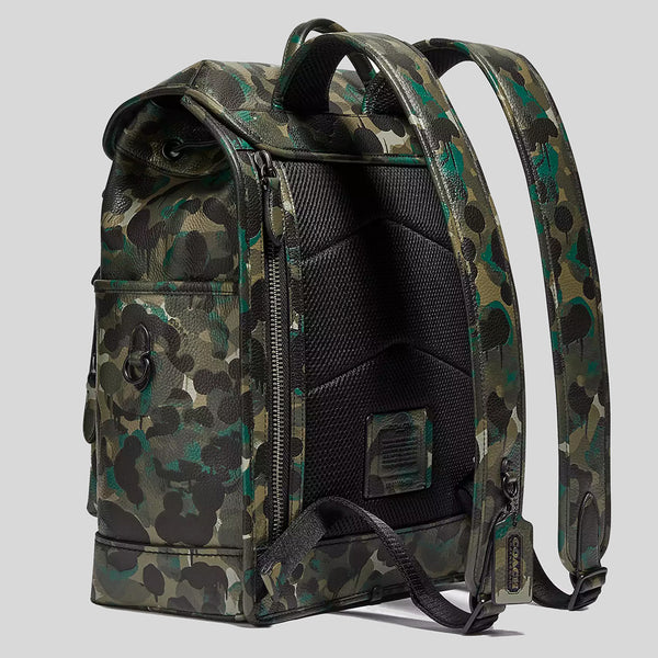 COACH League Flap Backpack With Camo Print Matte Black/Green C5288